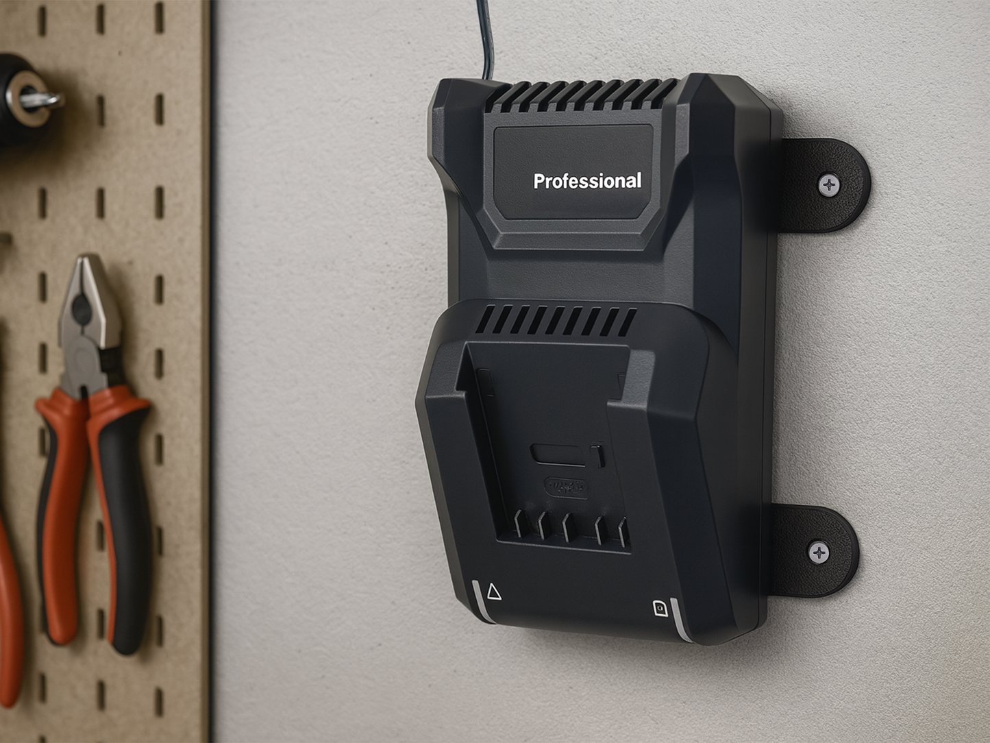 Decoralin Wall Mount for Bosch 18V & 12V Chargers – Compatible with GAL 18V-40, GAL 1180 CV, AL 18V-44, GAL 12V-40 – Charger Holder with Screws & Plugs – Black, Made in Europe