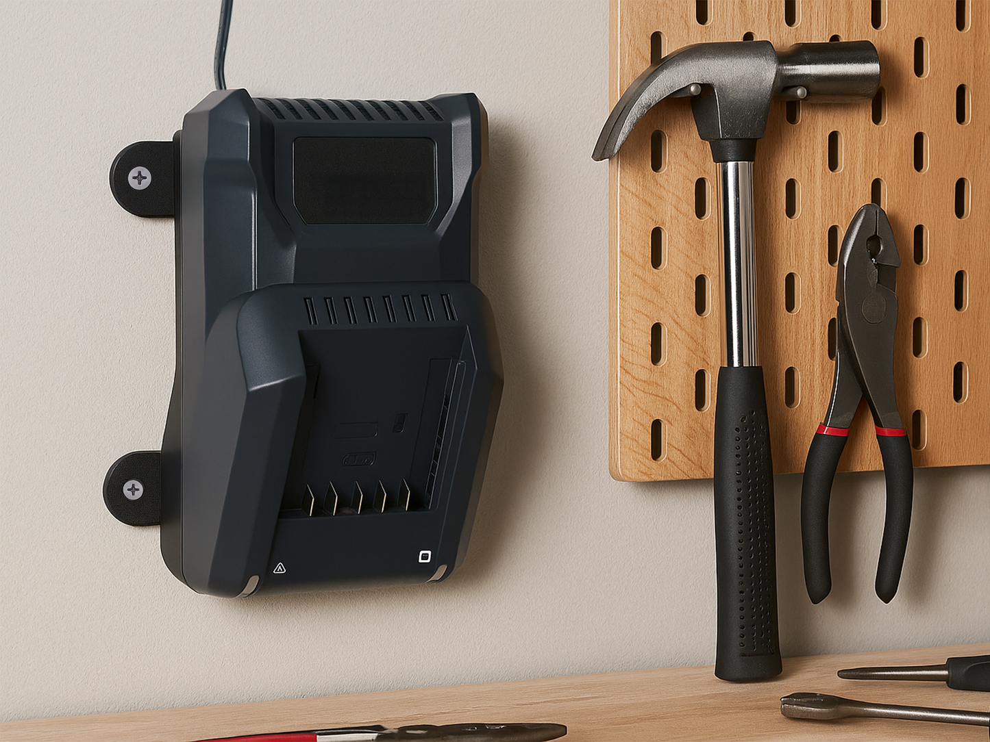 Decoralin Wall Mount for Bosch 18V & 12V Chargers – Compatible with GAL 18V-40, GAL 1180 CV, AL 18V-44, GAL 12V-40 – Charger Holder with Screws & Plugs – Black, Made in Europe