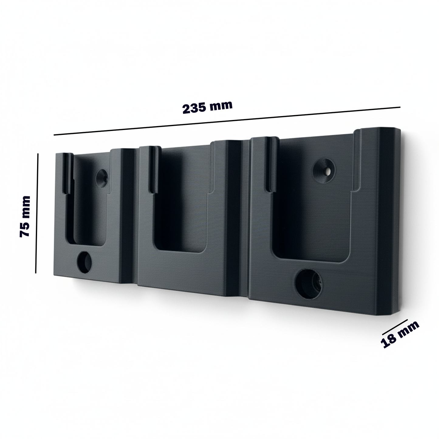 Decoralin Wall Mount Holder for DeWalt 18V Battery – Compatible with All XR & PowerStack Models – Holds 3 Batteries – Includes Screws & Wall Plugs – Eco-Friendly PLA Plastic – Made in Europe