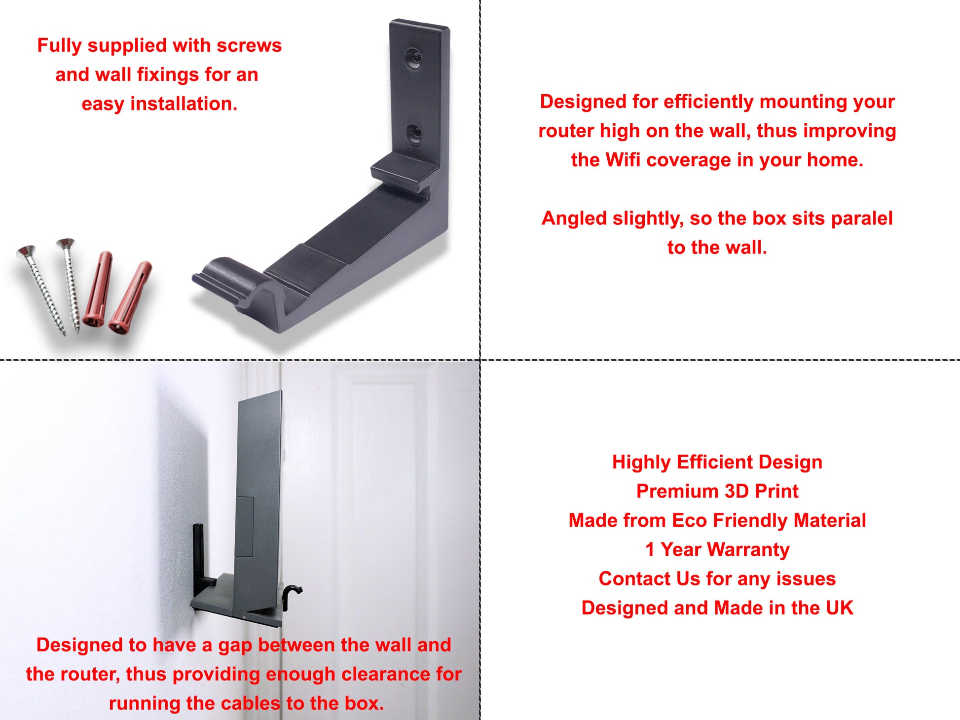 Decoralin Wall Mounting Bracket for Vodafone WiFi Hub THG3000 THG3000g - Black - Decoralin