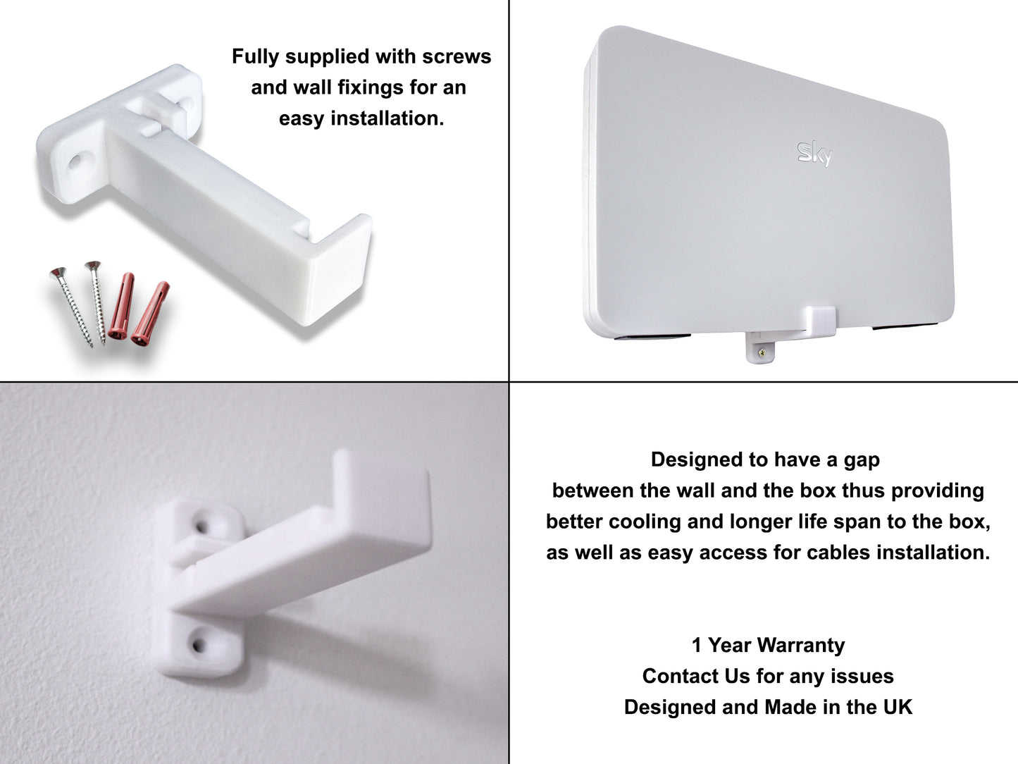 Decoralin Wall Mount for Sky Wifi Max Hub, SR213 SR203 White Complete with Screws and Fixings