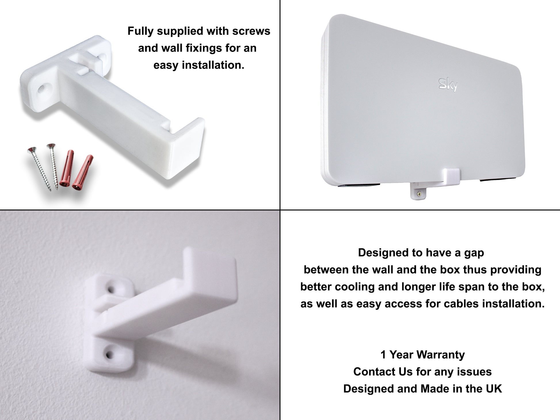 Decoralin Wall Mount for Sky Wifi Max Hub, SR213 SR203 White Complete with Screws and Fixings - Decoralin