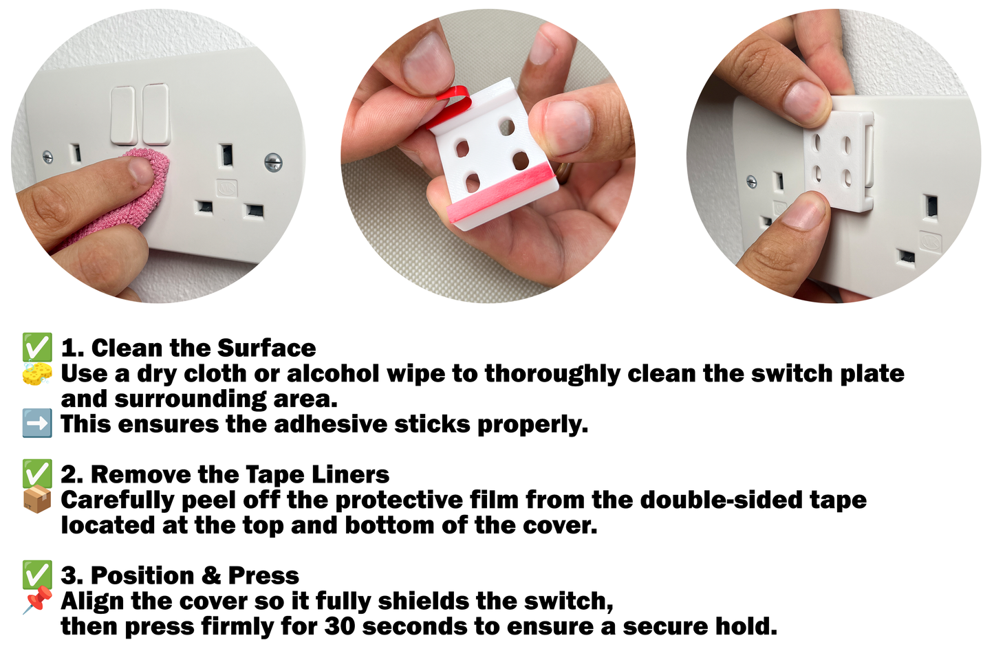 Decoralin Socket Switch Covers – White Plastic Caps for Double Wall Socket Plates – Child & Elderly Safety Guard – Stick-On Protection – 2 Pack