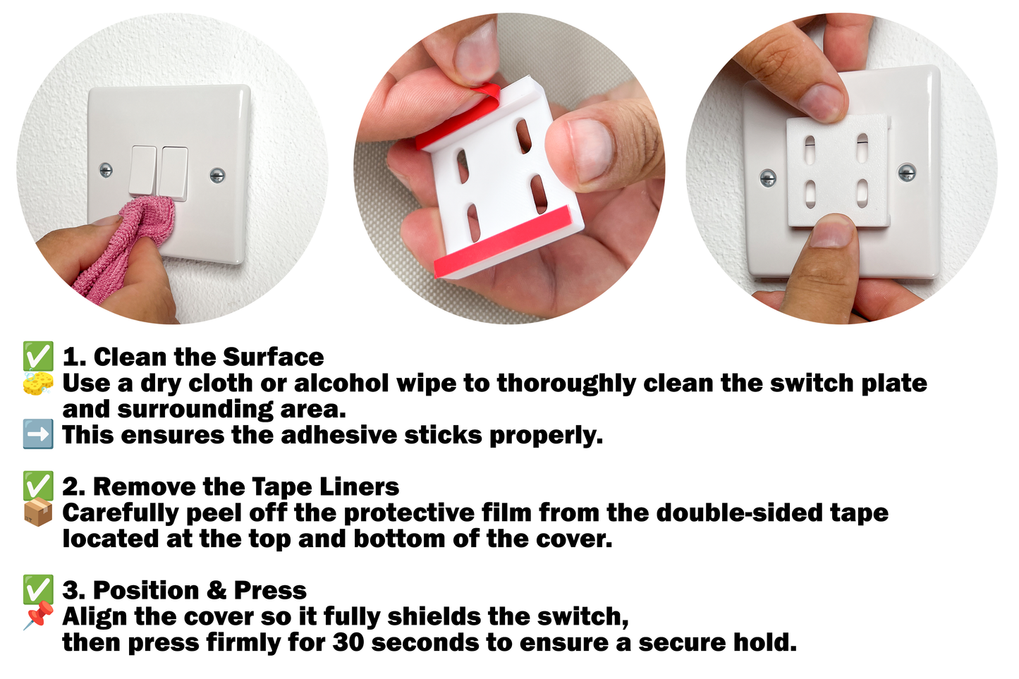 Decoralin Light Switch Safety Covers – White Plastic Caps for Double Switch Plates – Child, Elderly & Dementia Protection – Stick-On Guard – 2 Pack Covers 4 Switches