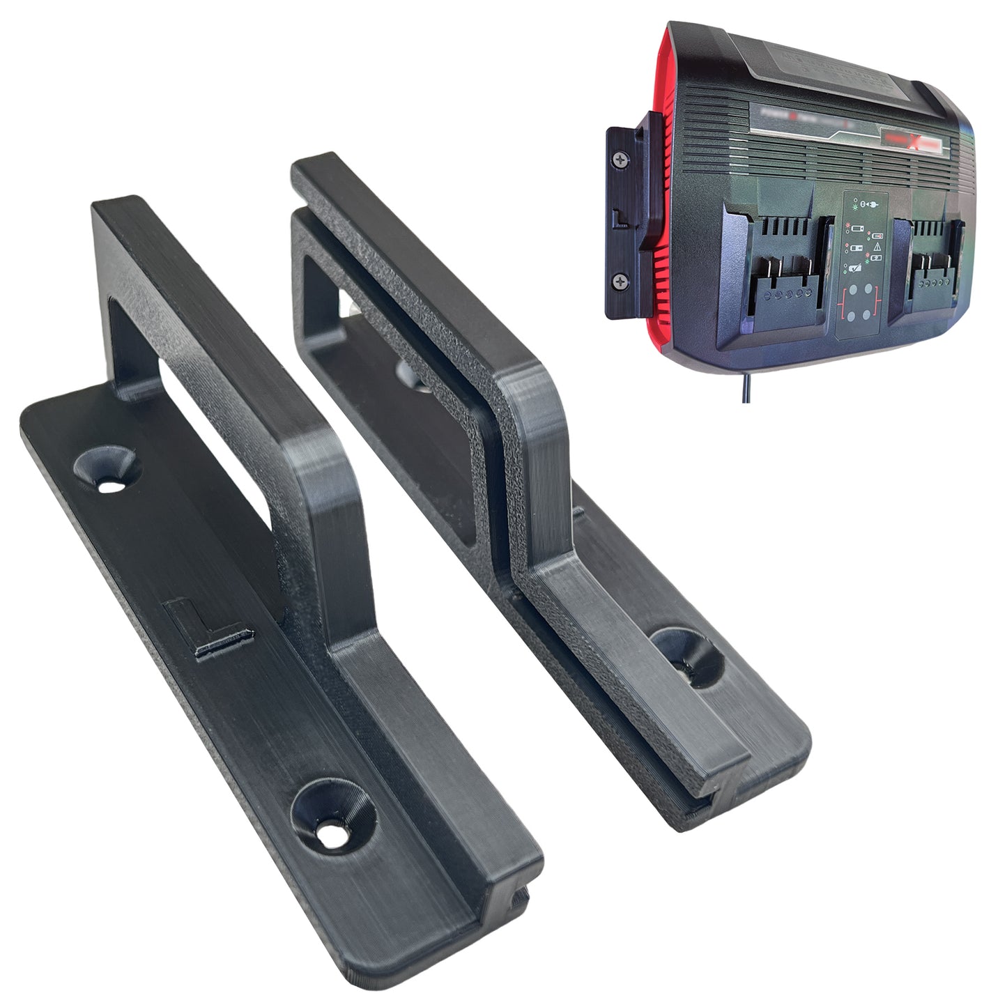 Decoralin Wall Mount for Einhell Power X-Twincharger – Sturdy Bracket – Space-Saving Charger Holder – Durable Plastic – Easy Installation – Made in Europe - Black