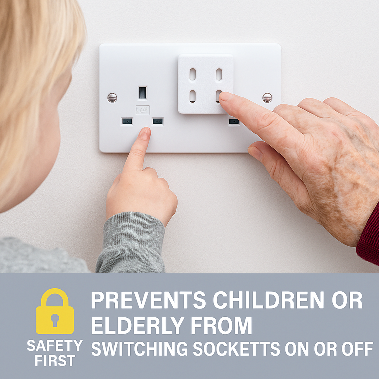 Decoralin Socket Switch Covers – White Plastic Caps for Double Wall Socket Plates – Child & Elderly Safety Guard – Stick-On Protection – 2 Pack