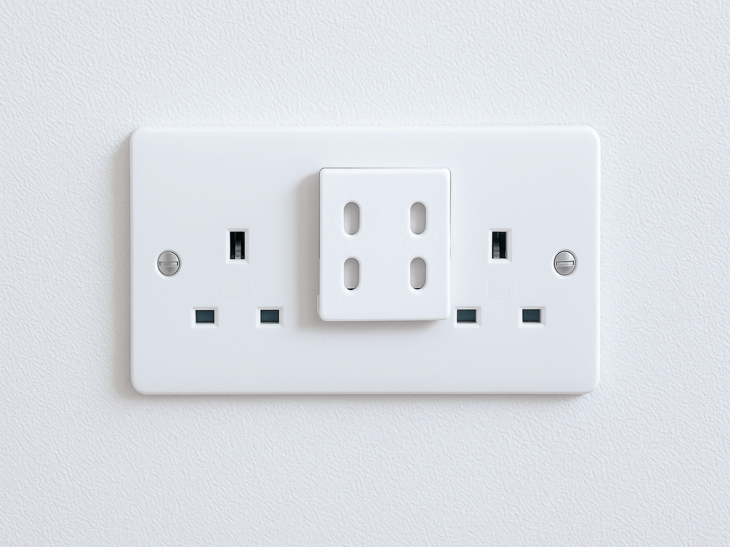 Decoralin Socket Switch Covers – White Plastic Caps for Double Wall Socket Plates – Child & Elderly Safety Guard – Stick-On Protection – 2 Pack