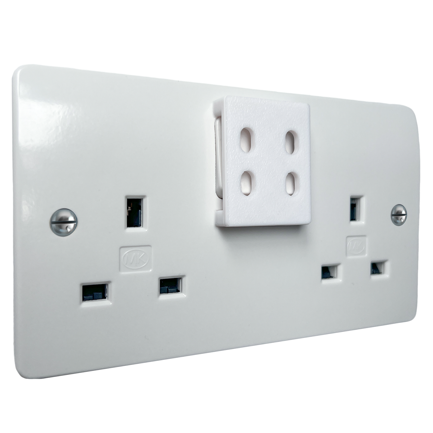 Decoralin Socket Switch Covers – White Plastic Caps for Double Wall Socket Plates – Child & Elderly Safety Guard – Stick-On Protection – 2 Pack