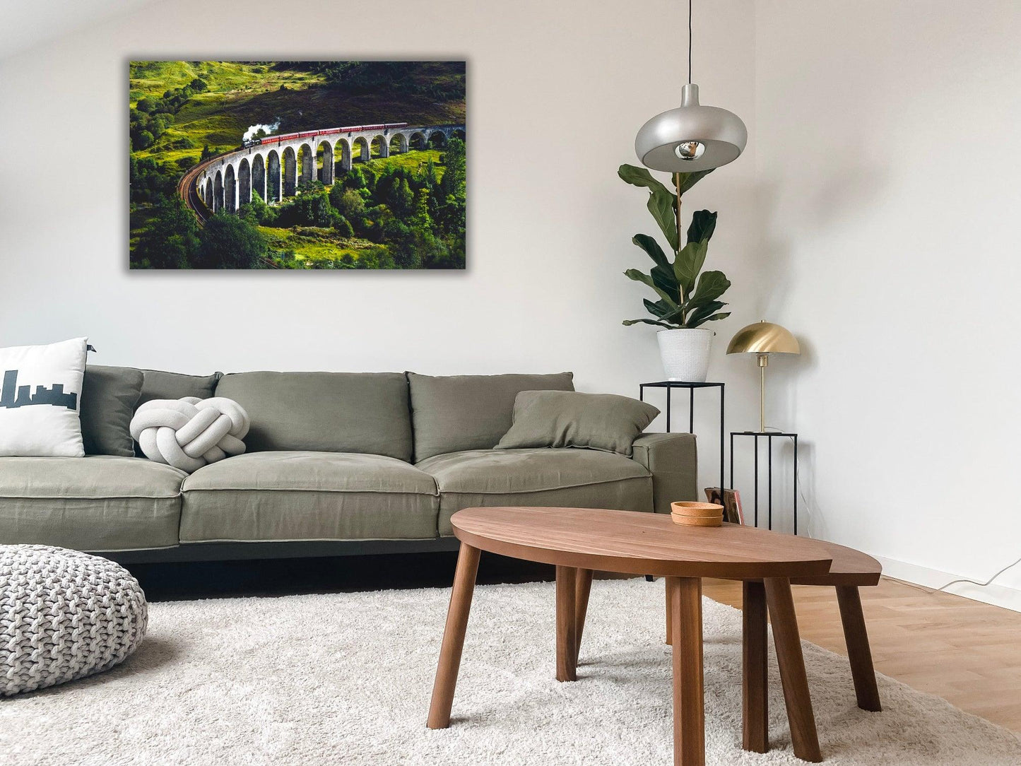 Steam Train Crossing Over Glenfinnan Viaduct in UK Canvas Wall Art Print Framed and Varnished Ready to Hang - Decoralin