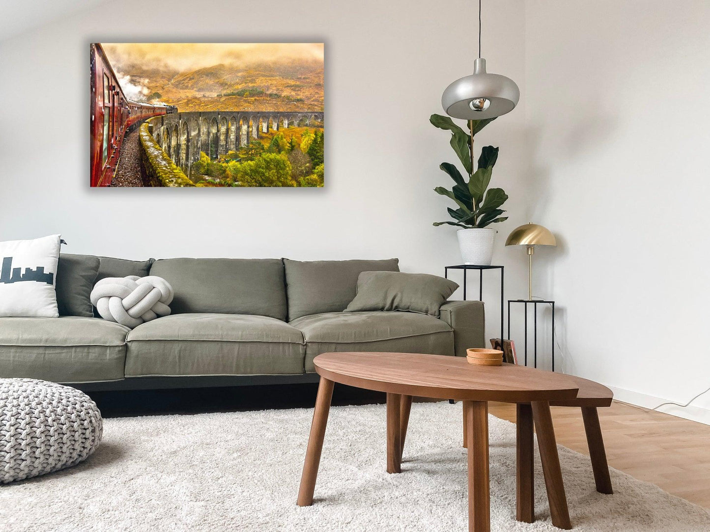 Steam Train Crossing Over Old Bridge in UK Canvas Wall Art Print Framed and Varnished Ready to Hang - Decoralin