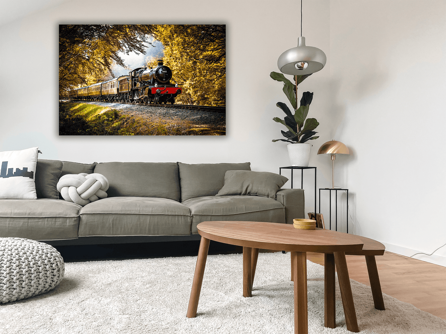 Steam Train Passing Through Forest Canvas Wall Art Print Framed and Varnished Ready to Hang - Decoralin