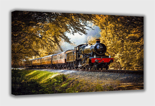 Steam Train Passing Through Forest Canvas Wall Art Print Framed and Varnished Ready to Hang - Decoralin