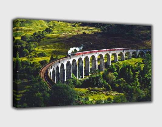 Steam Train Crossing Over Glenfinnan Viaduct in UK Canvas Wall Art Print Framed and Varnished Ready to Hang - Decoralin