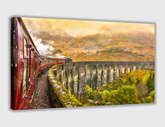 Steam Train Crossing Over Old Bridge in UK Canvas Wall Art Print Framed and Varnished Ready to Hang - Decoralin