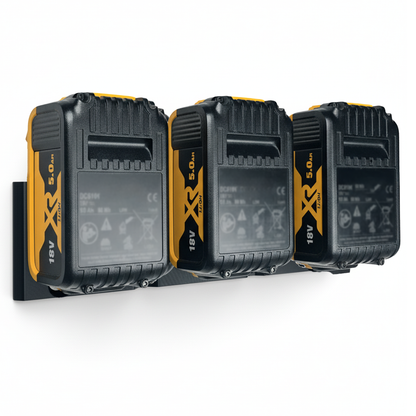 Decoralin Wall Mount Holder for DeWalt 18V Battery – Compatible with All XR & PowerStack Models – Holds 3 Batteries – Includes Screws & Wall Plugs – Eco-Friendly PLA Plastic – Made in Europe