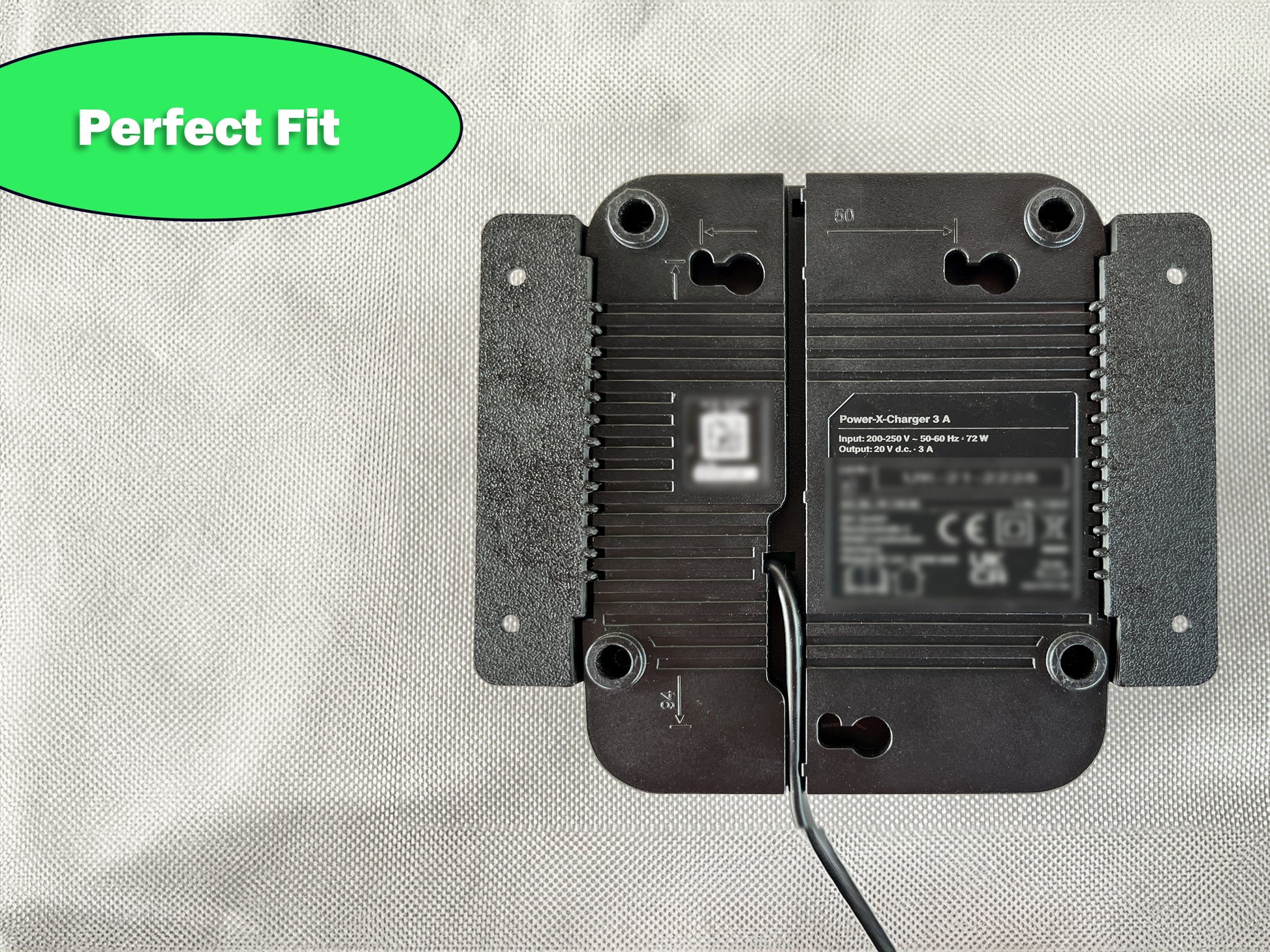 Decoralin Wall Mount for Einhell Power X-Charger 3A – 2-Parts Plastic Holder with Screws & Plugs – Black Bracket for Clean & Secure Wall Storage (Not for Twincharger or Fast Charger) - Decoralin