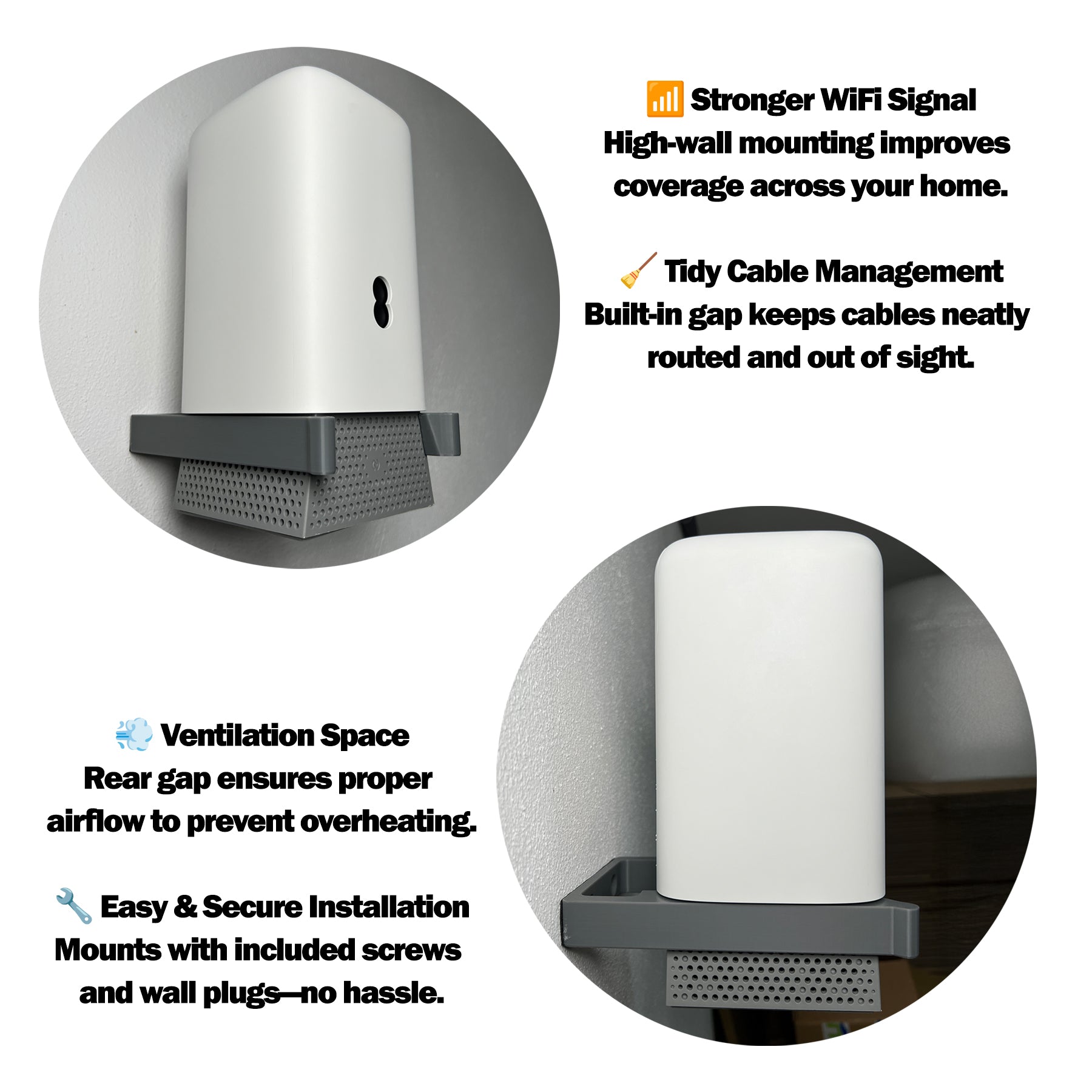 Decoralin Wall Mount for EE Smart Hub Pro Router (Model SH40J) – Grey Router Holder Bracket with Click Lock, Cable Gap & Airflow – WiFi Booster Wall Bracket – Screws & Plugs Included - Decoralin
