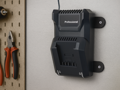 Decoralin Wall Mount for Bosch 18V & 12V Chargers – Compatible with GAL 18V-40, GAL 1180 CV, AL 18V-44, GAL 12V-40 – Charger Holder with Screws & Plugs – Black, Made in Europe