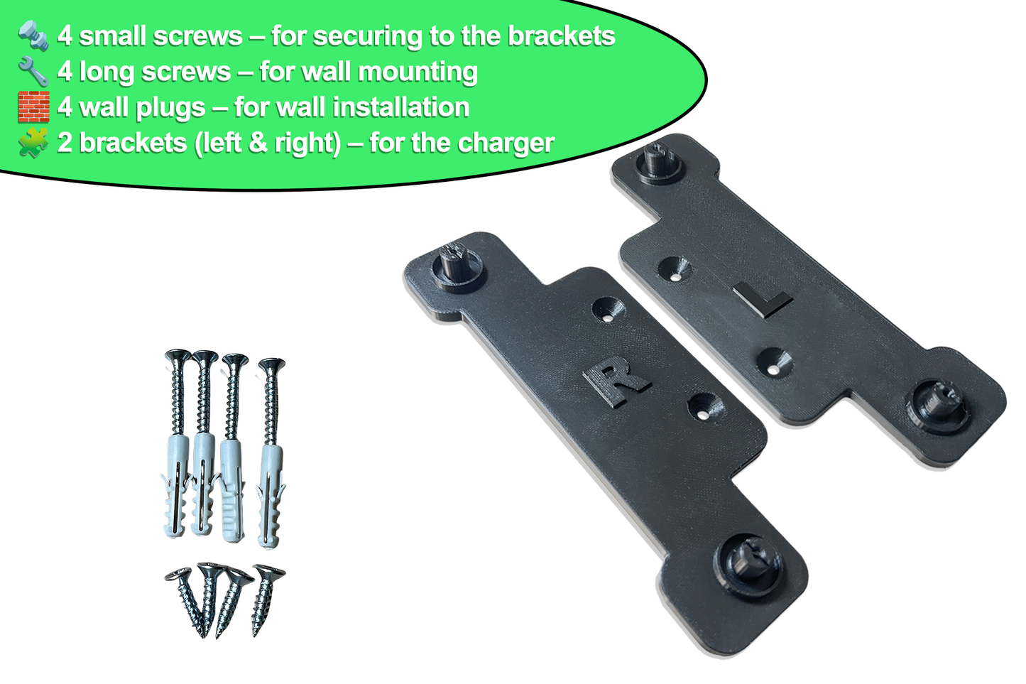 Decoralin Wall Mount for Makita DC18RC Charger – Black Plastic Bracket – Secure Wall Installation with Screws & Plugs – Space-Saving, Durable, Designed & Made in Europe - Decoralin