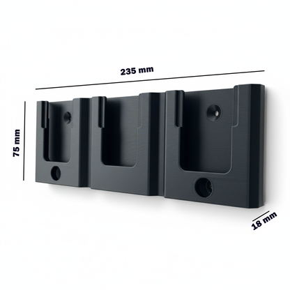 Decoralin Wall Mount Holder for DeWalt 18V Battery – Compatible with All XR & PowerStack Models – Holds 3 Batteries – Includes Screws & Wall Plugs – Eco-Friendly PLA Plastic – Made in Europe
