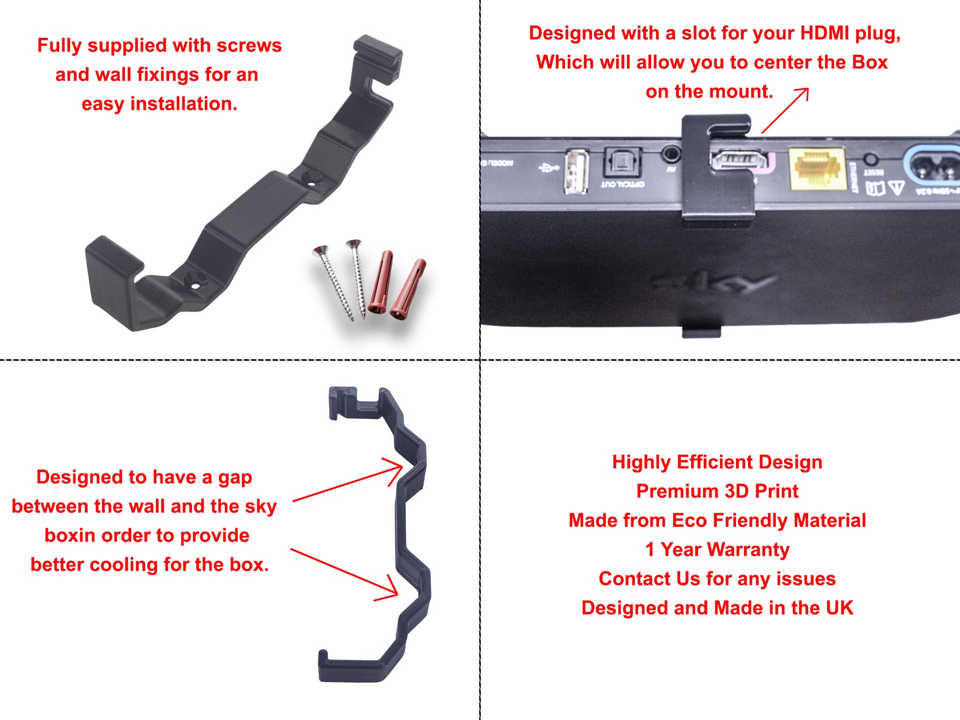 Alphaelettronica Supporto Da Parete Per Decoder SKY Q Mini Supporto A Muro In Acciaio 159x234 Mm - Foto 4