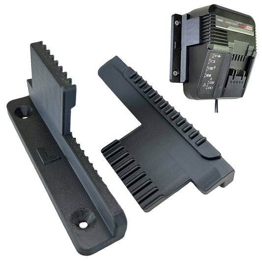 Decoralin Wall Mount for Einhell Power X-Charger 3A – 2-Parts Plastic Holder with Screws & Plugs – Black Bracket for Clean & Secure Wall Storage (Not for Twincharger or Fast Charger) - Decoralin