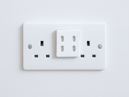 Decoralin Socket Switch Covers – White Plastic Caps for Double Wall Socket Plates – Child & Elderly Safety Guard – Stick-On Protection – 2 Pack