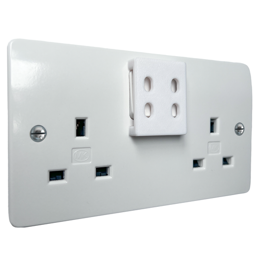 Decoralin Socket Switch Covers – White Plastic Caps for Double Wall Socket Plates – Child & Elderly Safety Guard – Stick-On Protection – 2 Pack