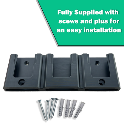 Decoralin Wall Mount Holder for DeWalt 18V Battery – Compatible with All XR & PowerStack Models – Holds 3 Batteries – Includes Screws & Wall Plugs – Eco-Friendly PLA Plastic – Made in Europe